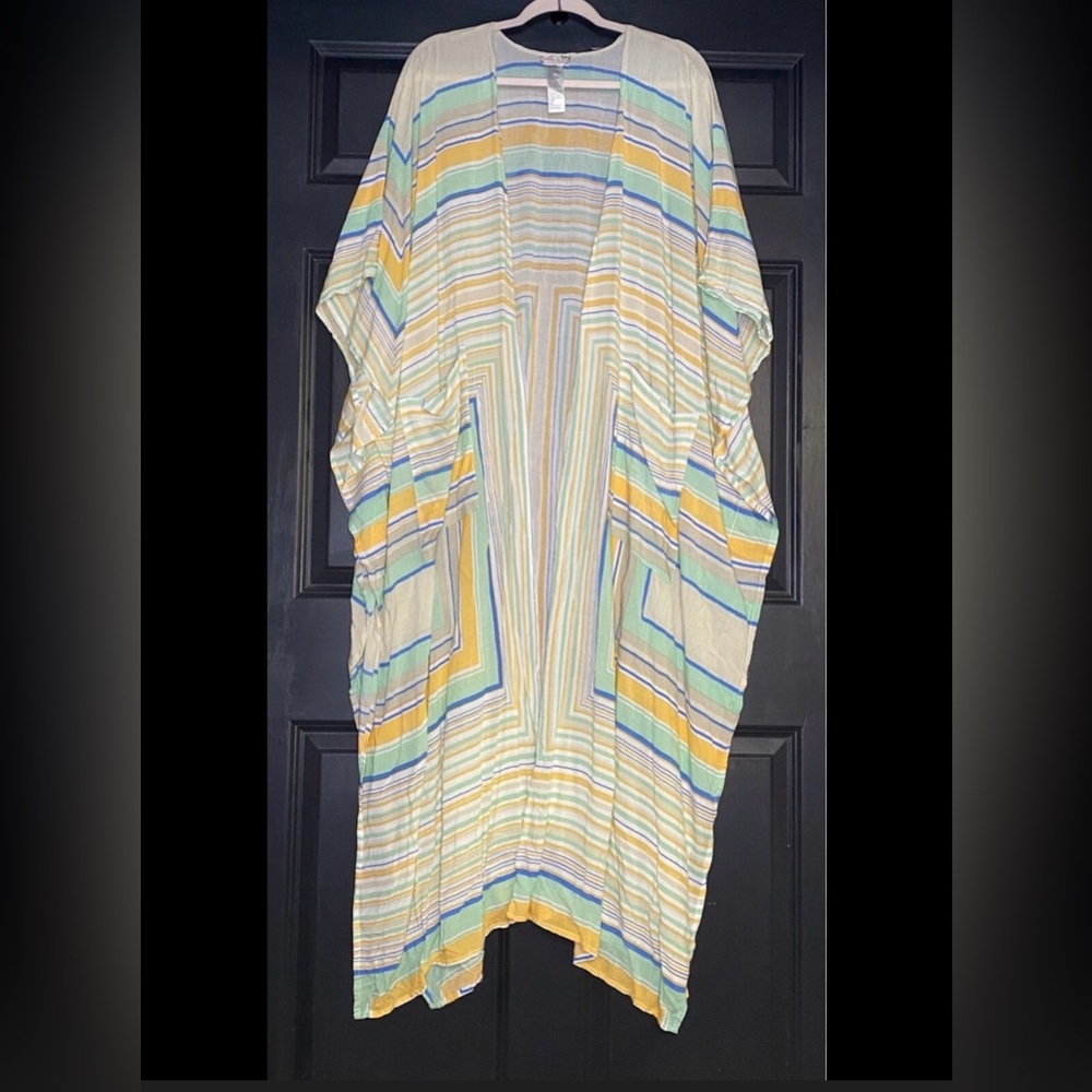 Free People Striped Multicolored Kimono Open Front Beach Cover Up One Size